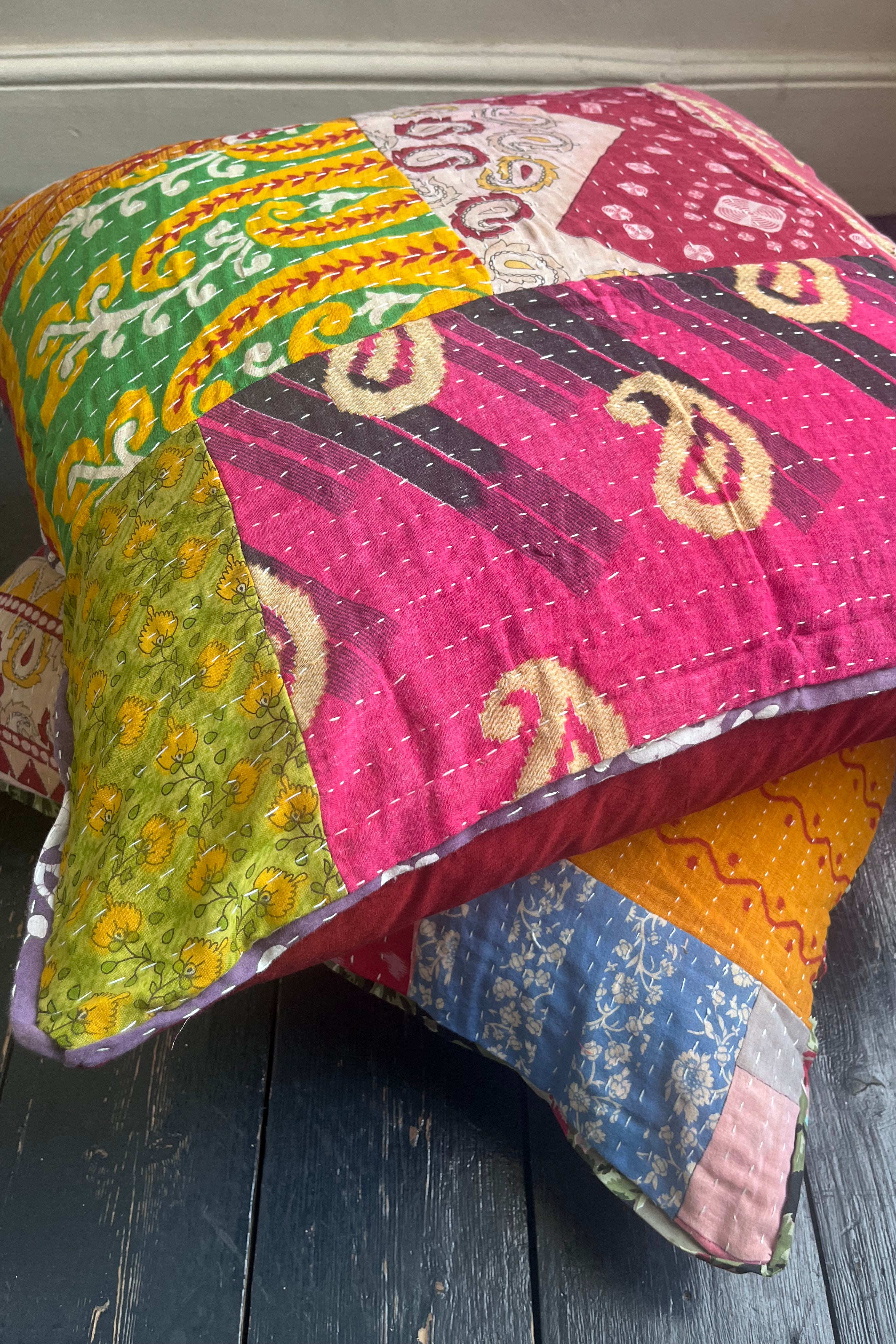 Artisan Vintage Kantha Fabric Cushion 60 x 60 cm