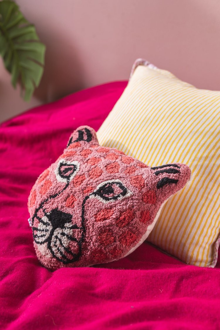 Artisan Embroidered Leopard Scatter Cushion
