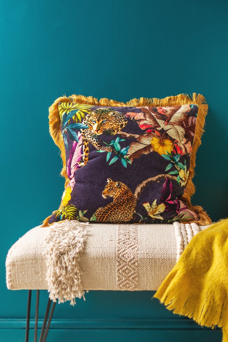 Artisan Tropical Leopard Fringed Cushion